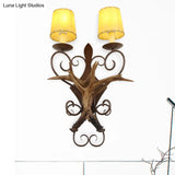 Country 2-Light Wall Sconce In Beige With Metal And Glass Cone Design