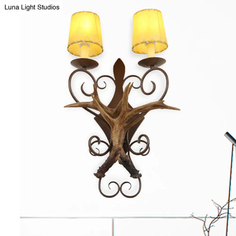 Country 2-Light Wall Sconce In Beige With Metal And Glass Cone Design