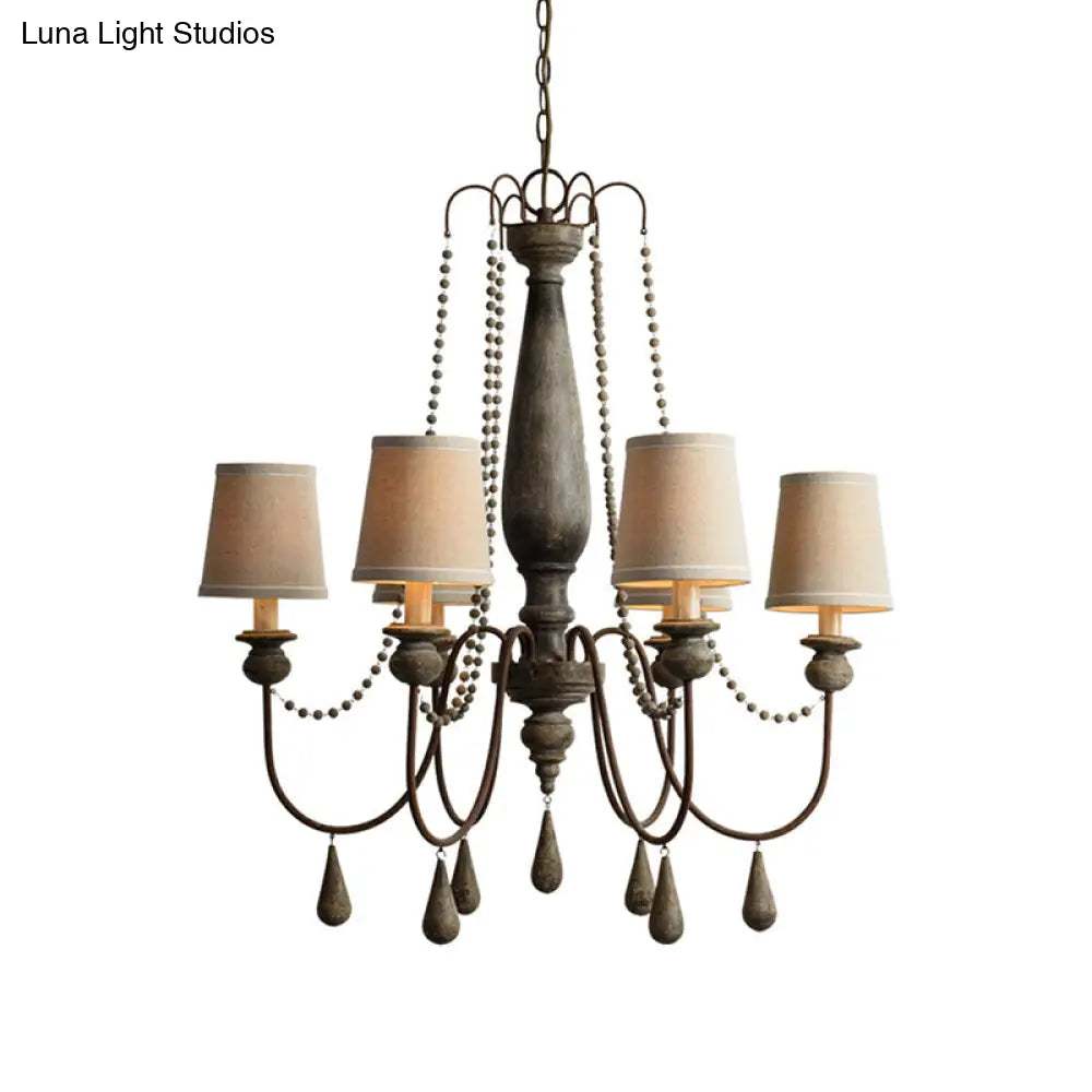 Country Barrel Chandelier: 6-Light Pendant Lighting In Distressed Wood