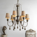 Country Barrel Chandelier: 6-Light Pendant Lighting In Distressed Wood