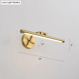 Country Bathroom Led Vanity Light - Pole Shaped Metal Wall Mount In Brass