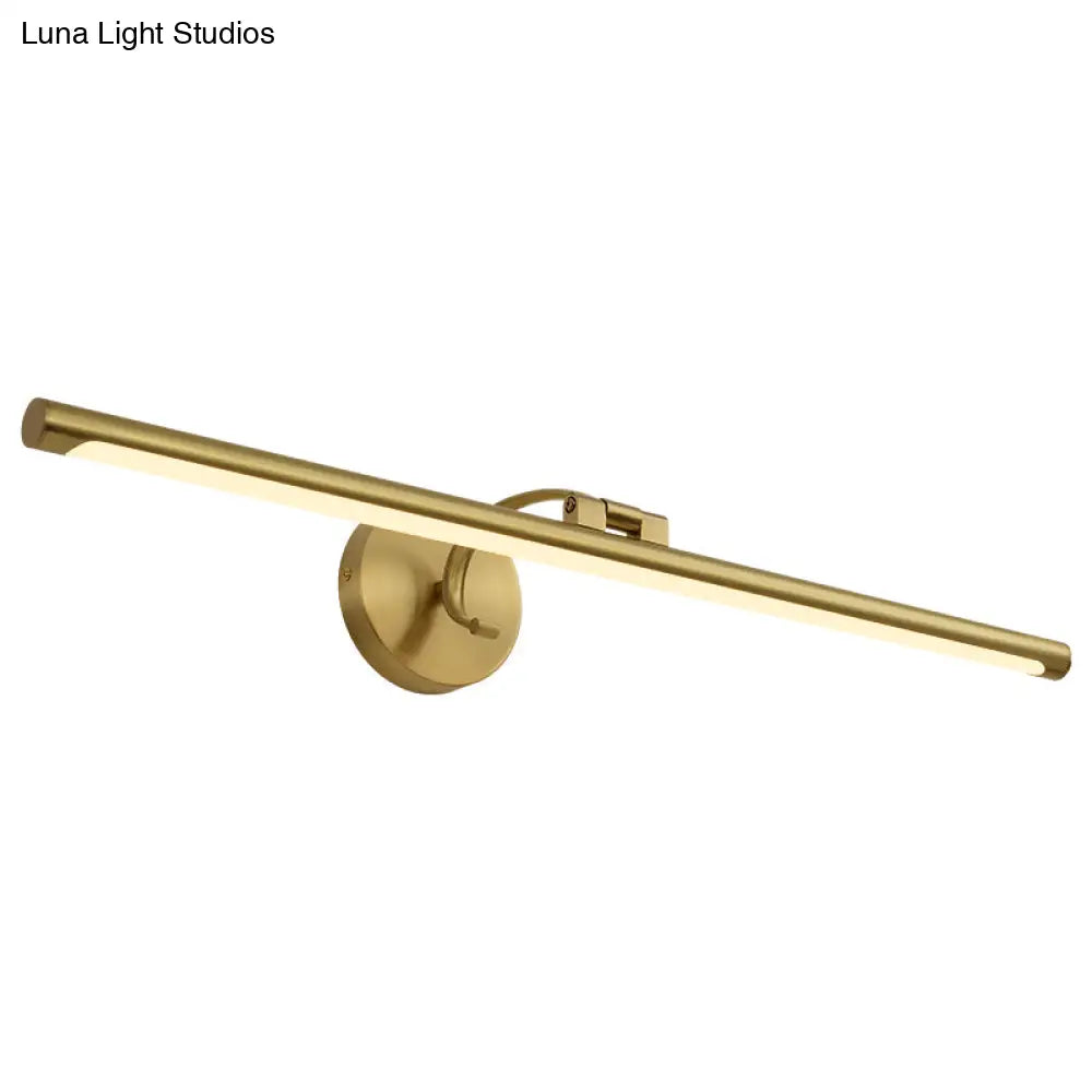 Country Bathroom Led Vanity Light - Pole Shaped Metal Wall Mount In Brass