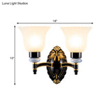 Country Bell Wall Mount 1/2-Light Frosted Glass Sconce In Black - Rustic Lighting