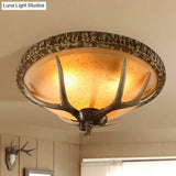 Country Brown Elk Pattern Ceiling Mount Light Fixture For Bedroom