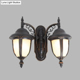 Country Chic Acorn Wall Lamp With Milk Glass And 2 Lights In Black Finish