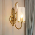 Country Clear Glass Wall Sconce With Curved Arm - Gold Cylinder Surface Lighting For Living Room 1 /
