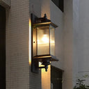 Country Clear Ribbed Glass 1-Head Outdoor Sconce Light For Gates - Black/Bronze/Coffee Wall Lamp