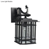 Country Courtyard Sconce Lamp: Wall Lighting Fixture With Seeded Glass Shade In Black