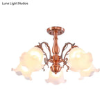 Country Cream Glass Flower Shape Semi Flush Mount Lamp - Copper Lighting (3/5/8 Lights)
