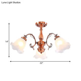 Country Cream Glass Flower Shape Semi Flush Mount Lamp - Copper Lighting (3/5/8 Lights)