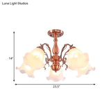 Country Cream Glass Flower Shape Semi Flush Mount Lamp - Copper Lighting (3/5/8 Lights)