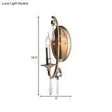 Country Curved Arm Metal Wall Sconce Light Fixture With Crystal Decoration In Champagne Finish