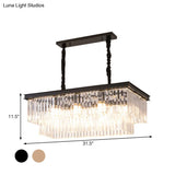 Country Dining Room Island Lamp With Rectangular Crystal Shade - 8 Bulbs Hanging Light Kit