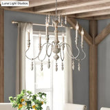 Country Distressed White Wood Chandelier Lighting - 6 Heads Swooping Arm Ceiling-Hung