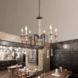 Country Distressed Wood Pendant Chandelier With Scrolled Arm - Living Room Hanging Light Kit 6 /
