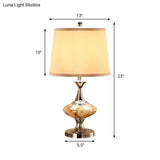 Country Drum Nightstand Light With Bellied Base In Nickel - 1-Light Fabric Table Lighting
