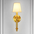 Country Fabric Tapered Wall Lighting: Single Light Brass Mounted Lamp With Metallic Arm