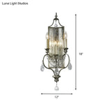 Country Metal 3-Light Silver Candelabrum Sconce: Bedroom Wall Mount Lighting With Crystal Drop