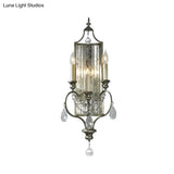 Country Metal 3-Light Silver Candelabrum Sconce: Bedroom Wall Mount Lighting With Crystal Drop