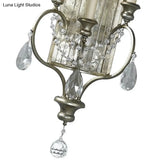 Country Metal 3-Light Silver Candelabrum Sconce: Bedroom Wall Mount Lighting With Crystal Drop