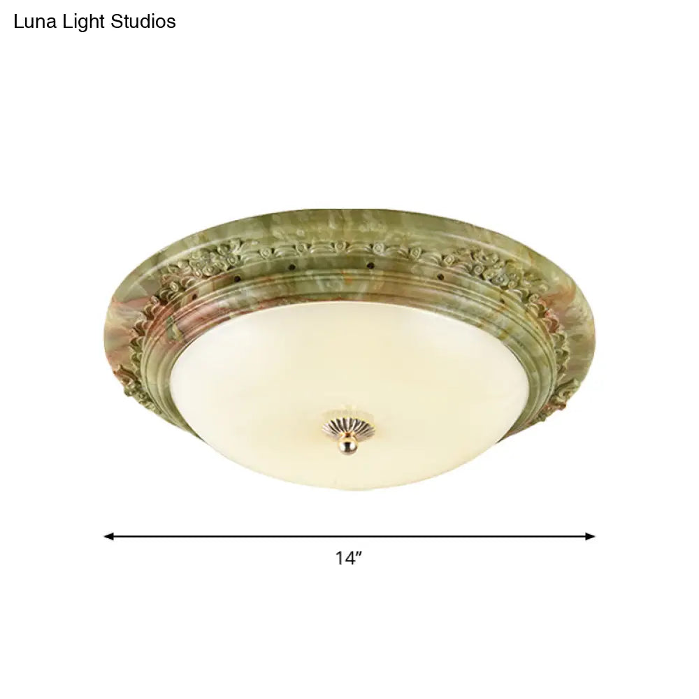 Country Milk Glass Led Ceiling Mount Light Green Dome Design Bedroom Flush Lighting -