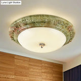 Country Milk Glass Led Ceiling Mount Light Green Dome Design Bedroom Flush Lighting -