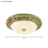 Country Milk Glass Led Ceiling Mount Light Green Dome Design Bedroom Flush Lighting -