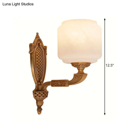 Country Opal Glass Lantern Wall Sconce - Brass 1-Bulb Light Fixture