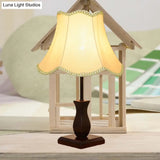 Country Paneled Bell Scalloped Fabric Night Stand Lamp - Beige/Burgundy