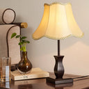 Country Paneled Bell Scalloped Fabric Night Stand Lamp - Beige/Burgundy Beige