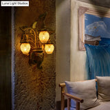 Country Stairway Wall Sconce With Melon Bamboo Shade In Brown - Lighting Fixture