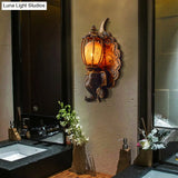 Country Stairway Wall Sconce With Melon Bamboo Shade In Brown - Lighting Fixture