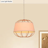 Country Style 1-Bulb Pendant Light Kit - Tapered Drum Fabric Hanging Lamp In White/Black With Wire