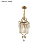 Country Style 1-Head Gold Pendant: Cylindrical K9 Crystal Hanging Lamp For Dining Room Downlighting