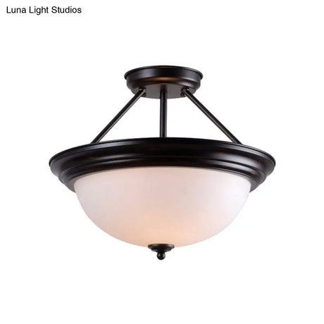 Country Style 2-Light Semi-Mount Close To Ceiling Lamp With White/Amber Glass Shade