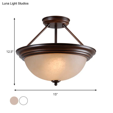 Country Style 2-Light Semi-Mount Close To Ceiling Lamp With White/Amber Glass Shade
