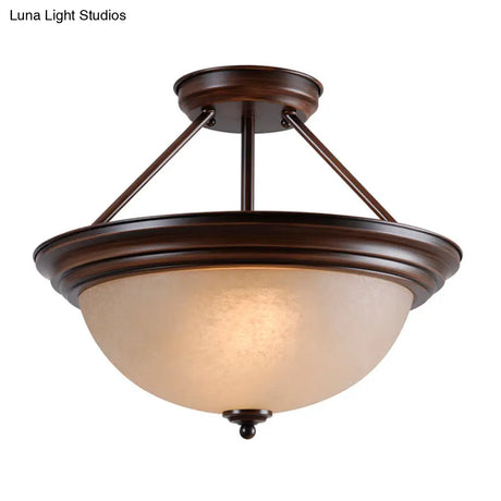 Country Style 2-Light Semi-Mount Close To Ceiling Lamp With White/Amber Glass Shade