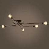 Country Style Ceiling Mounted Lamp: 5 - Light Semi Flush Mount In Black Exposed Bulb Design