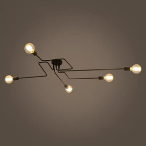 Country Style Ceiling Mounted Lamp: 5 - Light Semi Flush Mount In Black Exposed Bulb Design