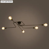 Country Style Ceiling Mounted Lamp: 5 - Light Semi Flush Mount In Black Exposed Bulb Design