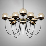 Country-Style Cognac Glass Pendant Light With Swoop Arm - Ball Chandelier 10 / Black