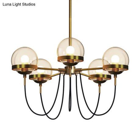 Country-Style Cognac Glass Pendant Light With Swoop Arm - Ball Chandelier