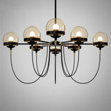 Country-Style Cognac Glass Pendant Light With Swoop Arm - Ball Chandelier 8 / Black