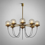 Country-Style Cognac Glass Pendant Light With Swoop Arm - Ball Chandelier 8 / Bronze