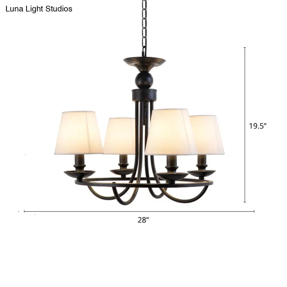 Country Style Conical Chandelier With Fabric Pendant For Dining Room Lighting