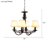 Country Style Conical Chandelier With Fabric Pendant For Dining Room Lighting