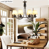 Country Style Conical Chandelier With Fabric Pendant For Dining Room Lighting