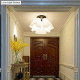 Country Style Floral Foyer Flush Mount Ceiling Light With White Glass