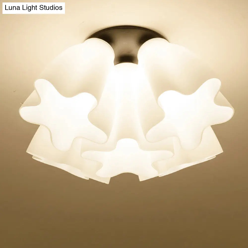 Country Style Floral Foyer Flush Mount Ceiling Light With White Glass