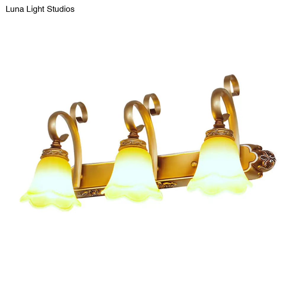Country-Style Flower Vanity Sconce Light With Carved Glass Elegant Wall Lighting
